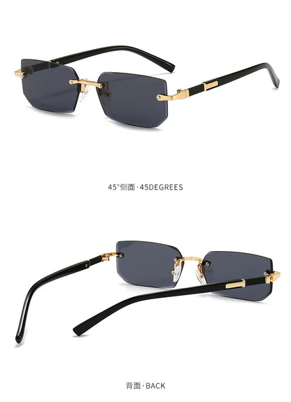 Rimless Rectangle Sunglasses | Trendy Small Square Summer Shades