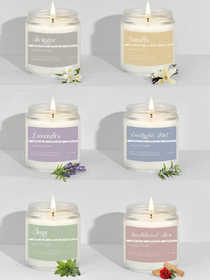 Vela de cera de soja vertida a mano en lata | 6 fragancias | Aromaterapia con aceites esenciales de larga duración | Dormitorio y baño