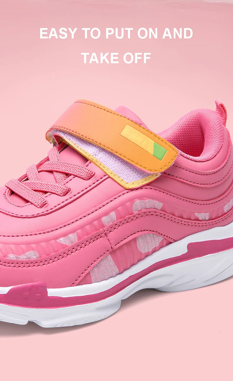 Girls Sport Shoes Waterproof Running Kids Sneakers Casual Leather Pink Breathable Fashion Antislip Lightweight Children Shoes