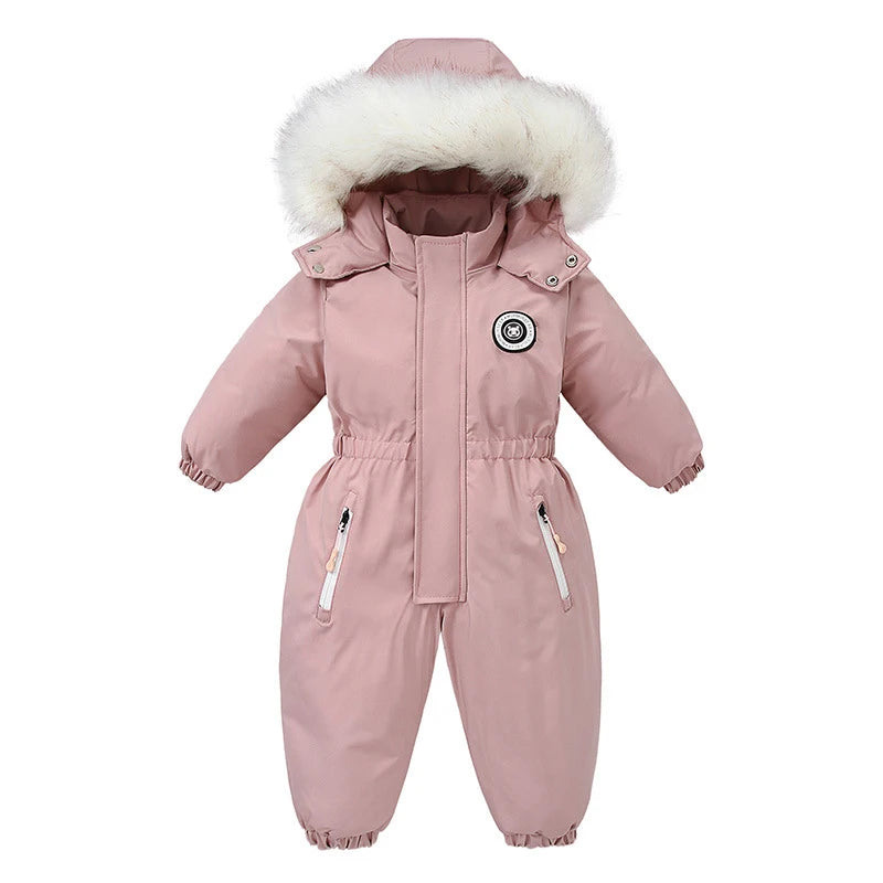 Children Ski Suit Winter Autumn Plus Velvet Boys Jumpsuit Warm Kids Clothes Waterproof Baby Overalls Hooded Girls Snowsuit 1-5Y