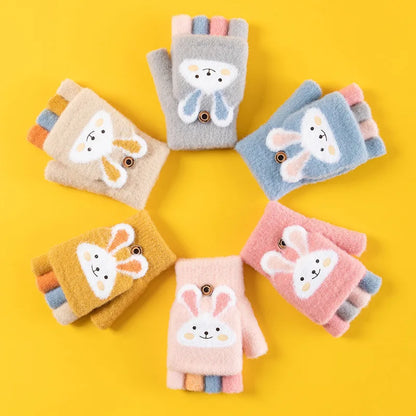 Guanti in maglia a coniglietto con lembo ribassabile per bambini – Manopole a mezzo dito (4–11 anni)