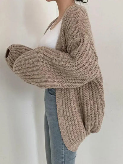 Women's Lantern-Sleeve Knit Cardigan – Relaxed Open-Front Sweater