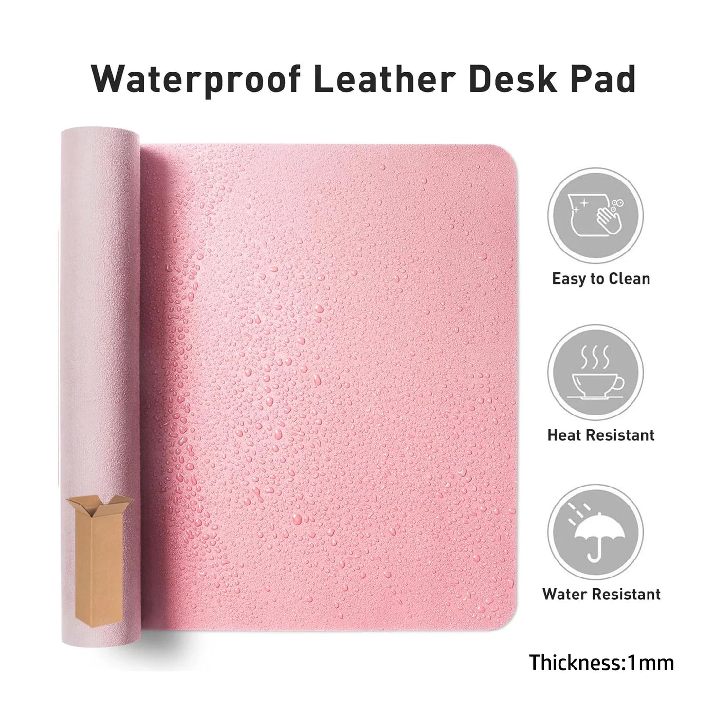 Leather Desk Pad Protector Pink Polka Dots Strawberry Y2K Bow Mouse Pad Office Desk Mat Waterproof Non-Slip PU Desk Blotter Pad