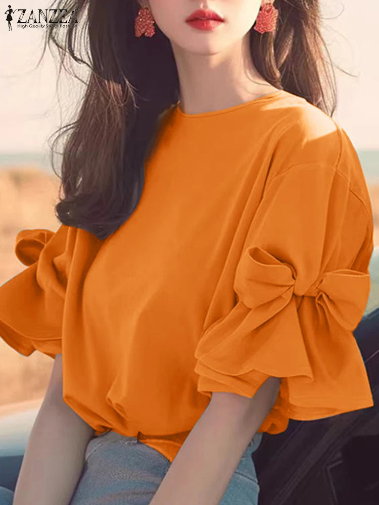 Ruffle Bow-Tie Chiffon Blouse