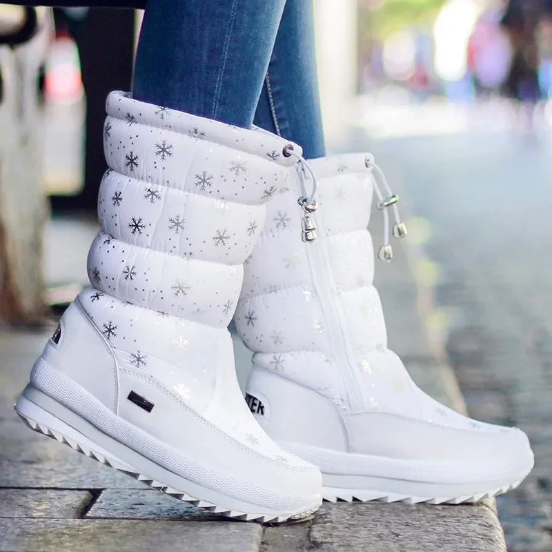 Women's Platform Snow Boots – Plush-Lined Mid-Calf Winter Boots with Side Zip