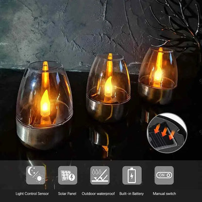 Lámpara de vela LED sin llama alimentada por energía solar | Resistente al agua IP65 | 6–8 horas de autonomía | Decoración de jardín y exteriores