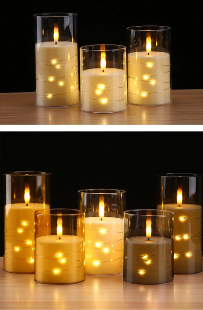 Candele a Pilastro LED Senza Fiamma con Telecomando e Timer | Set da 3 | Luci a Stella Integrate | 3 Colori
