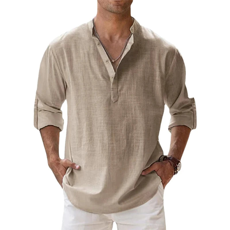 Men's Cotton Long-Sleeve Henley Shirt