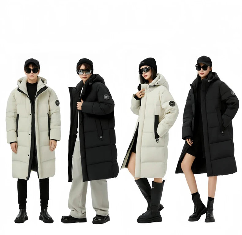 Winter Long Down Jacket Women Windbreaker Jacket Fashion Couple Down Coat Warm Hooded Thick Winter Windproof Waterproof Men Coat