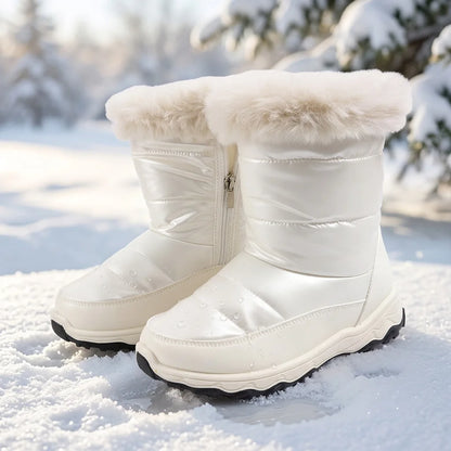 Girls' Waterproof Plush Snow Boots – White
