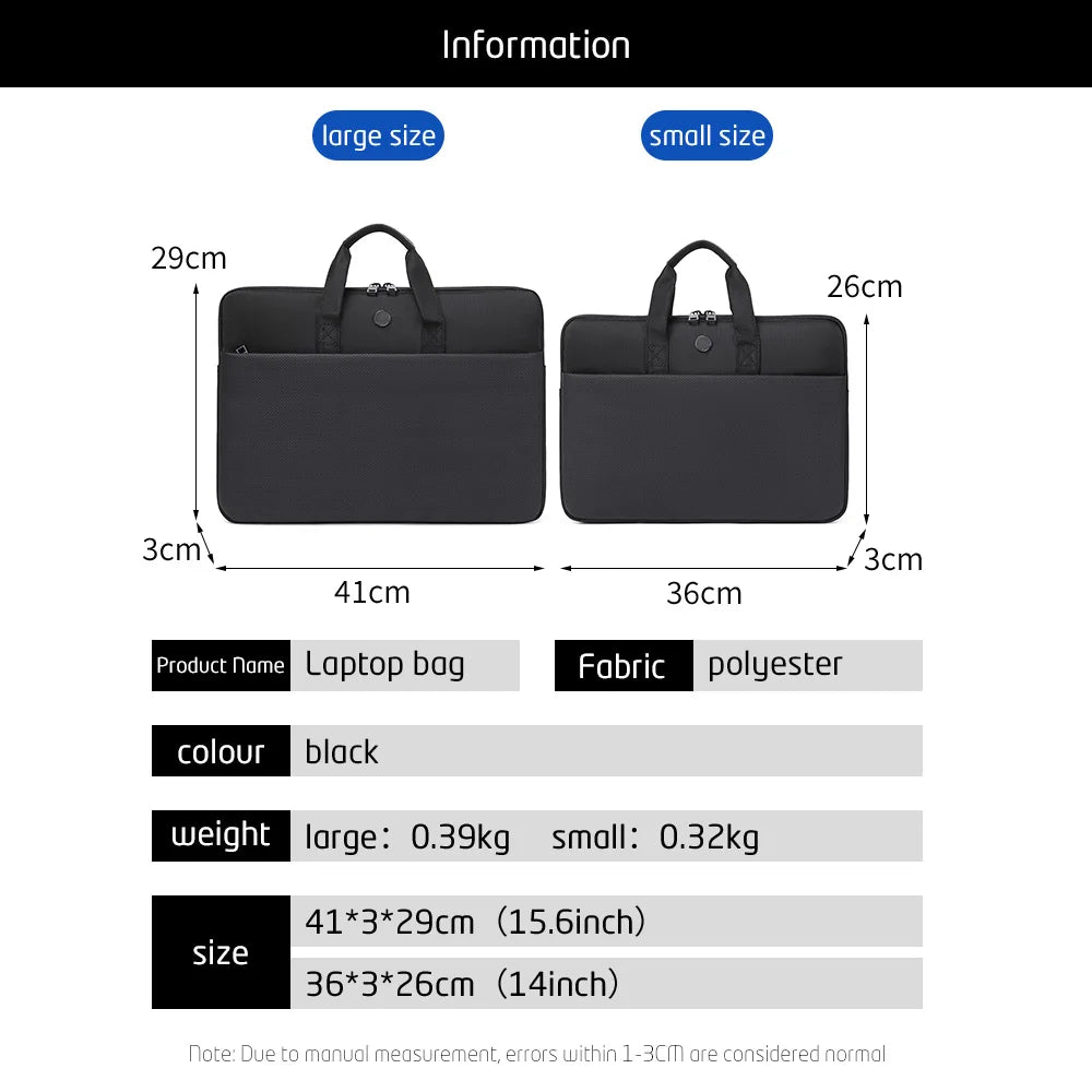 Laptop Handbag 14"-15.6" - Portable Briefcase Sleeve for MacBook, HP, Dell & Acer