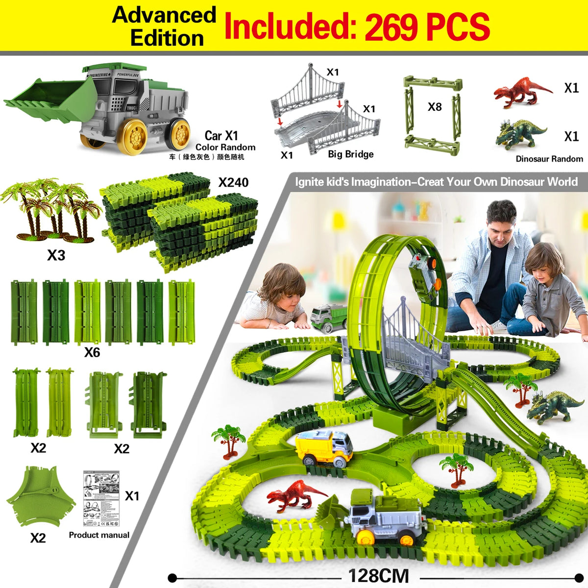 Dinosaur Magic Race Track Set – Flexible Climbing Track with Cars