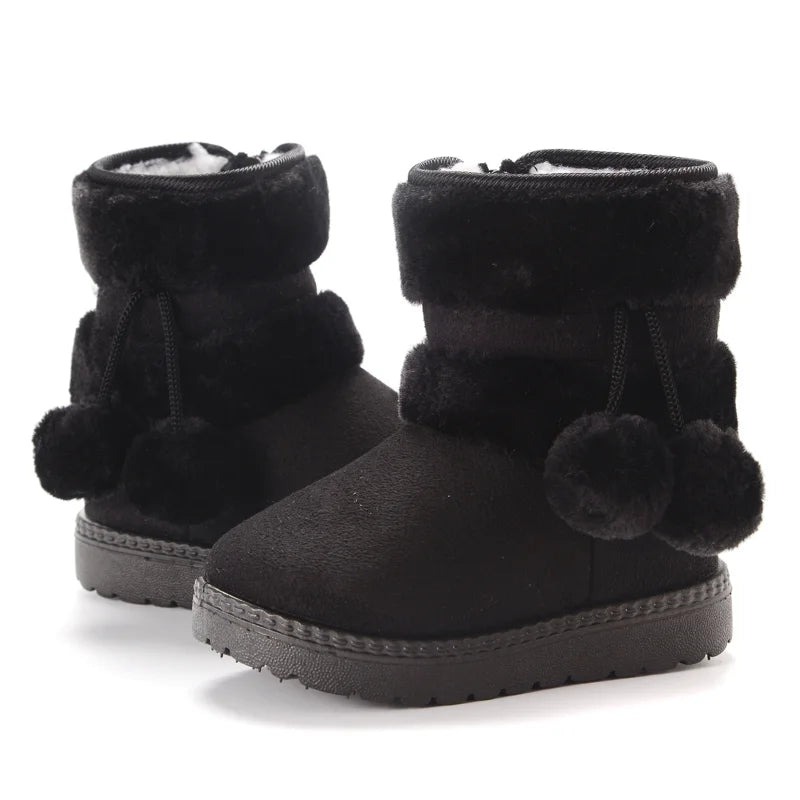 Kids' Pom-Pom Snow Boots – Plush-Lined Winter Boots with Side Zip