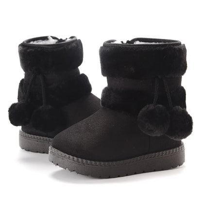 Kids' Pom-Pom Snow Boots – Plush-Lined Winter Boots with Side Zip