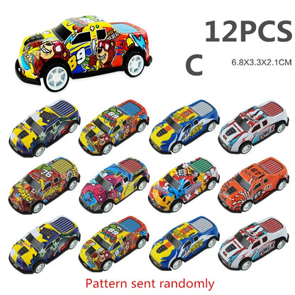 12 coches de carreras de aleación con mecanismo de retroceso – Set de coches de metal fundido a escala 1:64 para niños