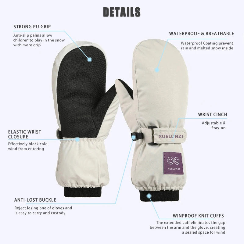 Kids' Waterproof Ski Mittens with Long Cuffs – Ages 6 to 12