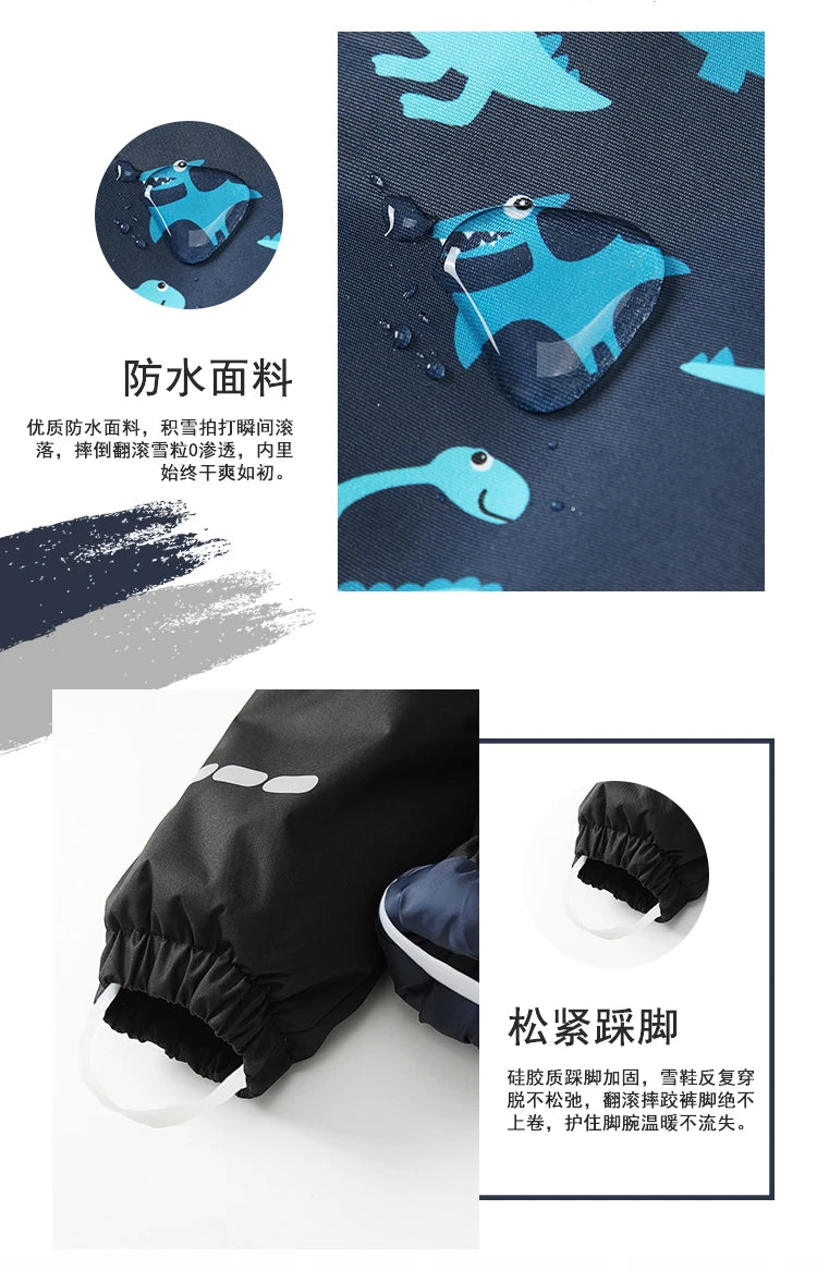 Baby Boys One-Piece Ski Suits Children's Snowboarding Fur Hooded Thick Windproof Warm Skiing Sports Clothes for Winter