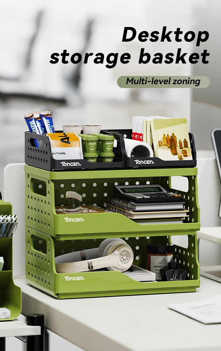 Stylish & Sturdy 3-Tier Desk Organizer with 2 Large + 2 Small Compartments – Stackable Office Storage Box