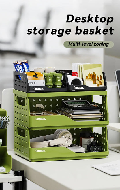 Stylish & Sturdy 3-Tier Desk Organizer with 2 Large + 2 Small Compartments – Stackable Office Storage Box