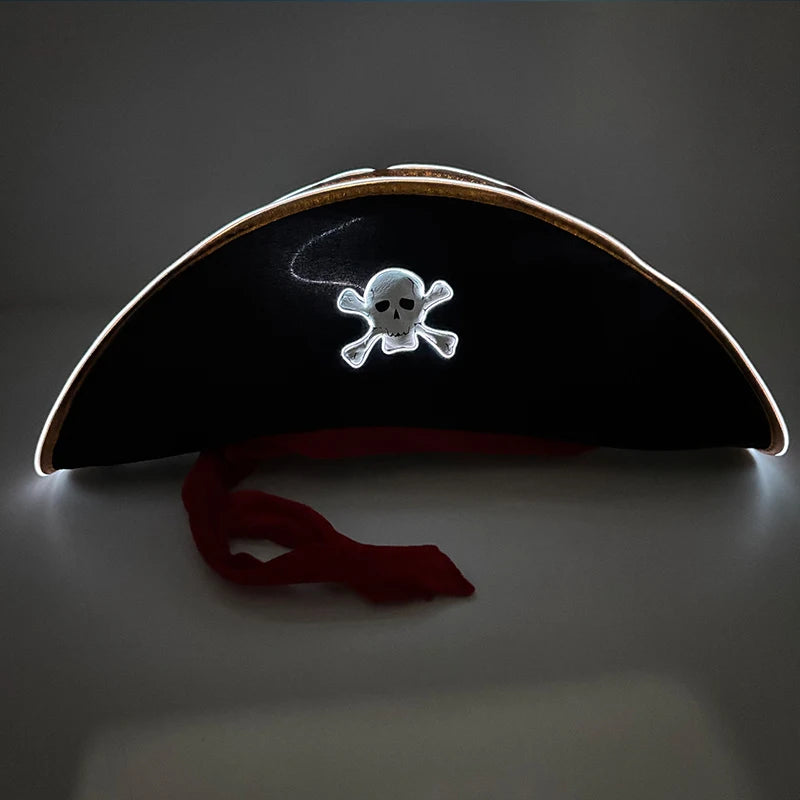LED Light-Up Pirate Captain Hat - Glowing Tricorn Costume Hat for Halloween & Parties