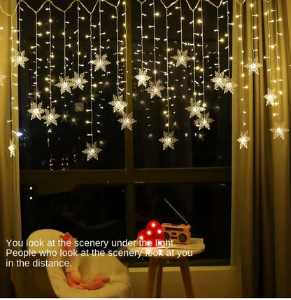 Snowflake Curtain Lights – 3.2 m LED Christmas Window Lights, 8 Modes