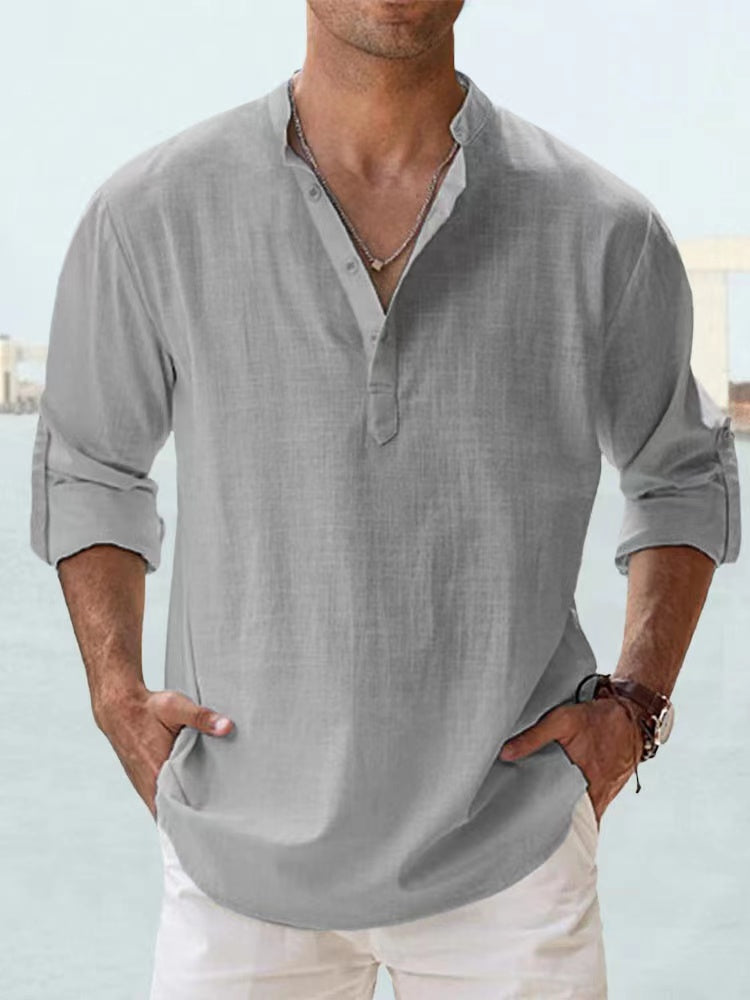 Men's Cotton Long-Sleeve Henley Shirt