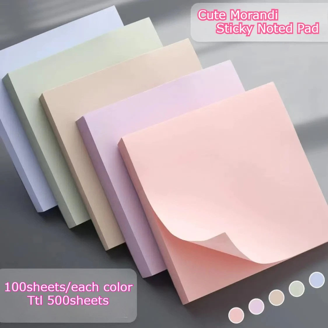 Cute Morandi Sticky Notes Pad Kawaii Memo Pads Repositionable Self-Stick Note Paper forOffice School Student Stationery Supplies