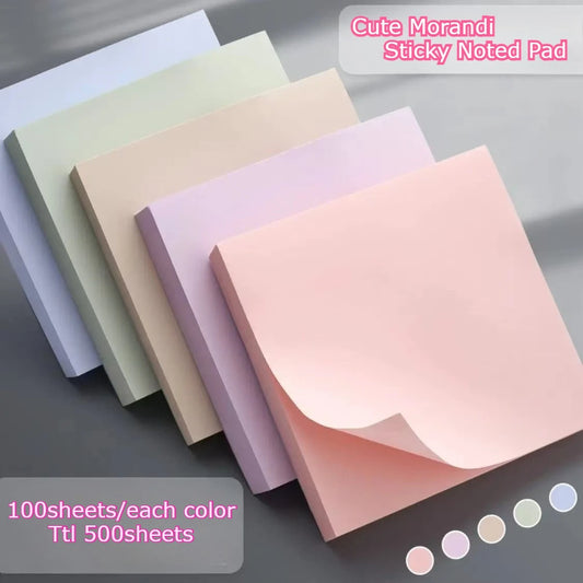 Morandi Sticky Notes Pad – Kawaii Memo Pads, Repositionable Self-Stick Notes for Office & School