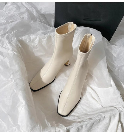 Botines de mujer con punta cuadrada, cremallera y tacón de bloque
