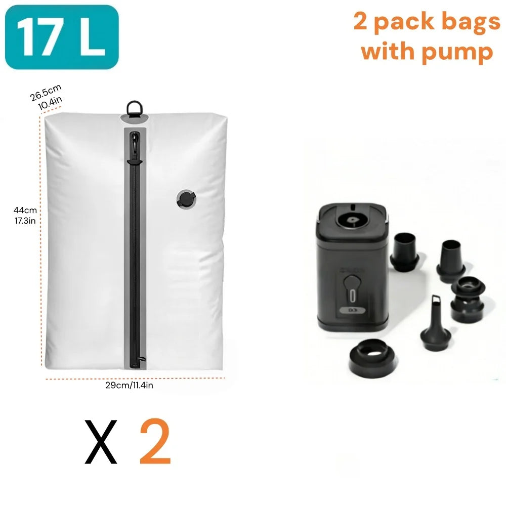 Travel Vacuum Storage Bag with Electric Air Pump | IP67 Airtight Compression Bag, 17L