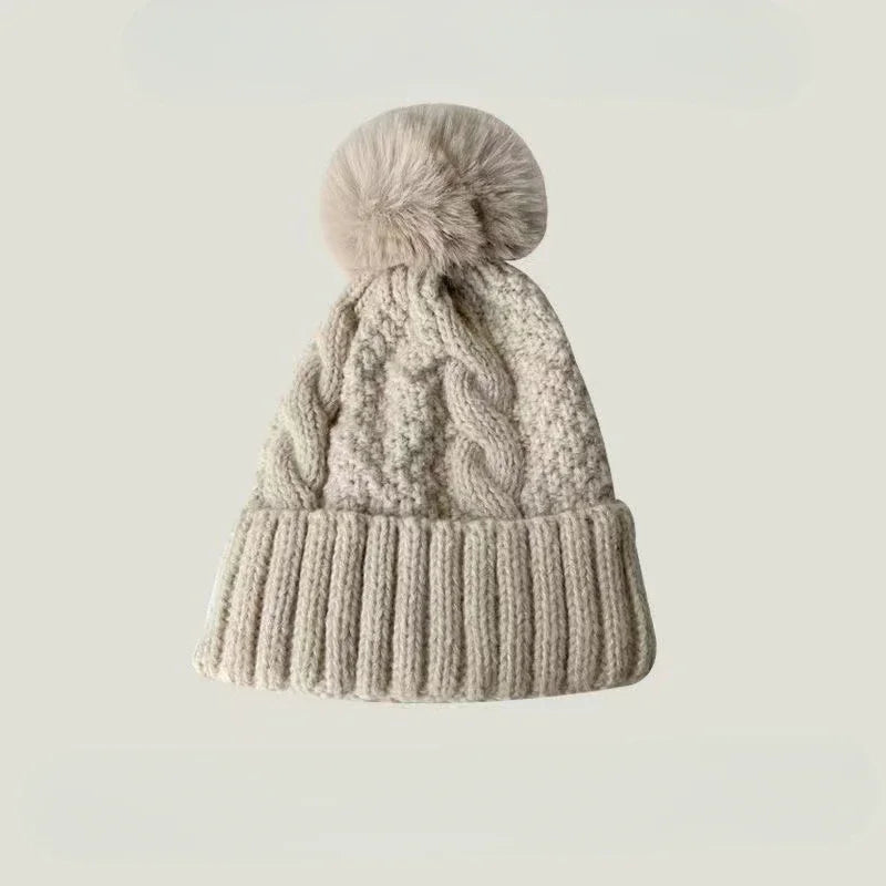 Women's Cable-Knit Pom-Pom Beanie – Plush-Lined Winter Hat