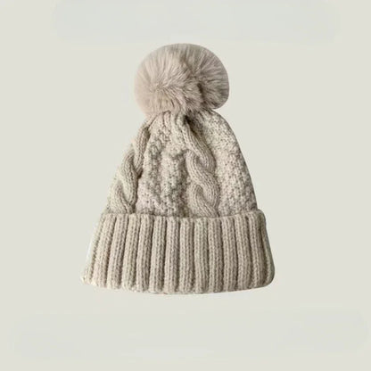 Women's Cable-Knit Pom-Pom Beanie – Plush-Lined Winter Hat
