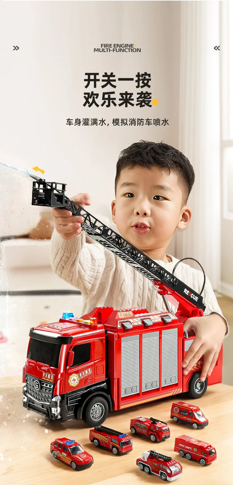 Alloy Fire Truck Toy with Extending Ladder – Transforming Rescue Truck