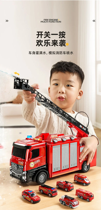 Alloy Fire Truck Toy with Extending Ladder – Transforming Rescue Truck