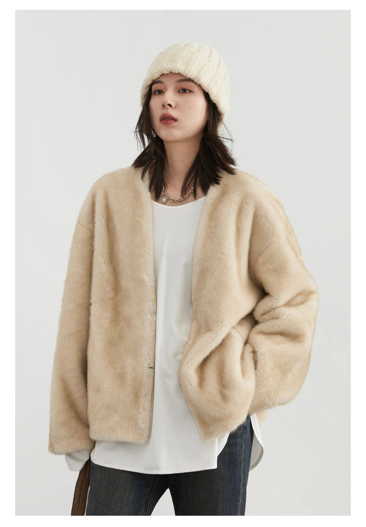 CHIC VEN Women's Jacket Loose Casual Solid Overcoat New Female Plush Coat V-neck Woman Outerwear Autumn Winter 2026