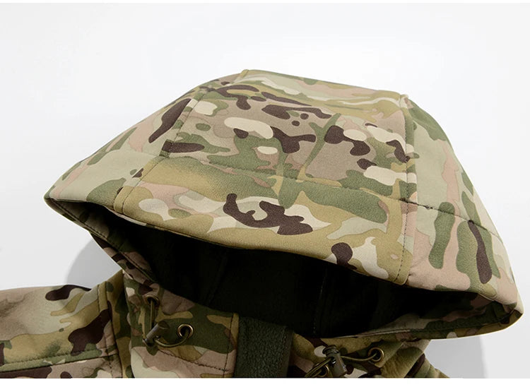 Men's Military Soft Shell Tactical Jacket Winter Warm Fleece Hunting Jackets Outdoor Hiking Fishing Hooded Multi-pockets Coat