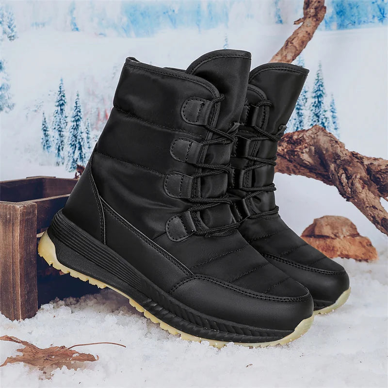 Women's Lace-Up Snow Boots – Plush-Lined Mid-Calf Winter Boots