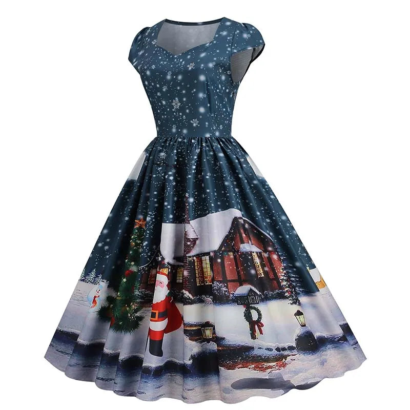 Women's Vintage-Style Printed A-Line Party Dress