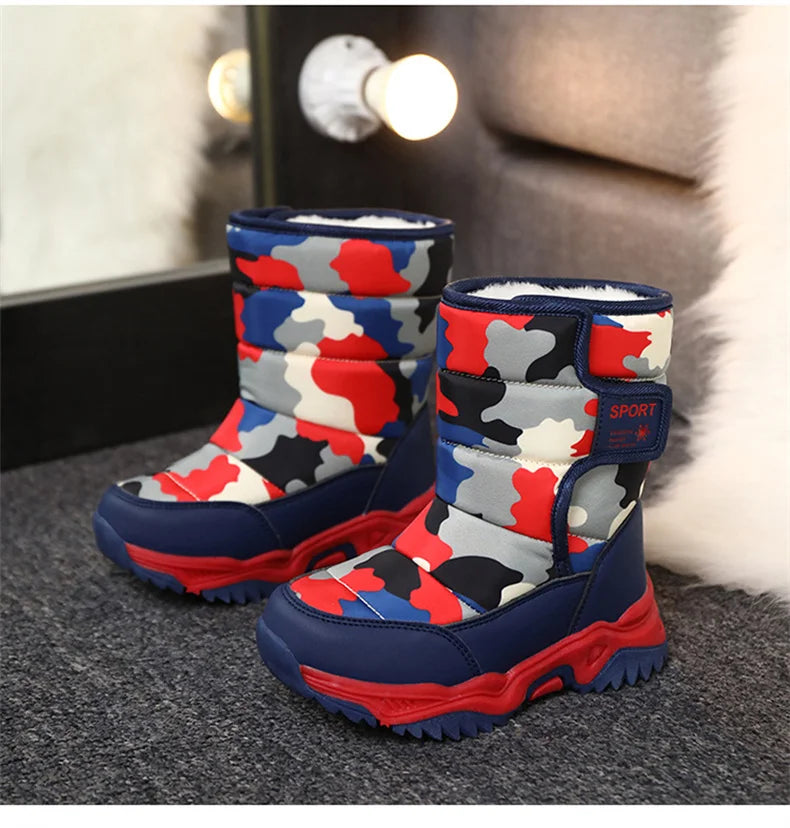 Kids' Plush-Lined Hook-and-Loop Winter Ankle Boots