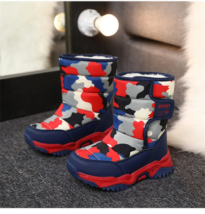 Botines de invierno para niños con forro de peluche y cierre de velcro