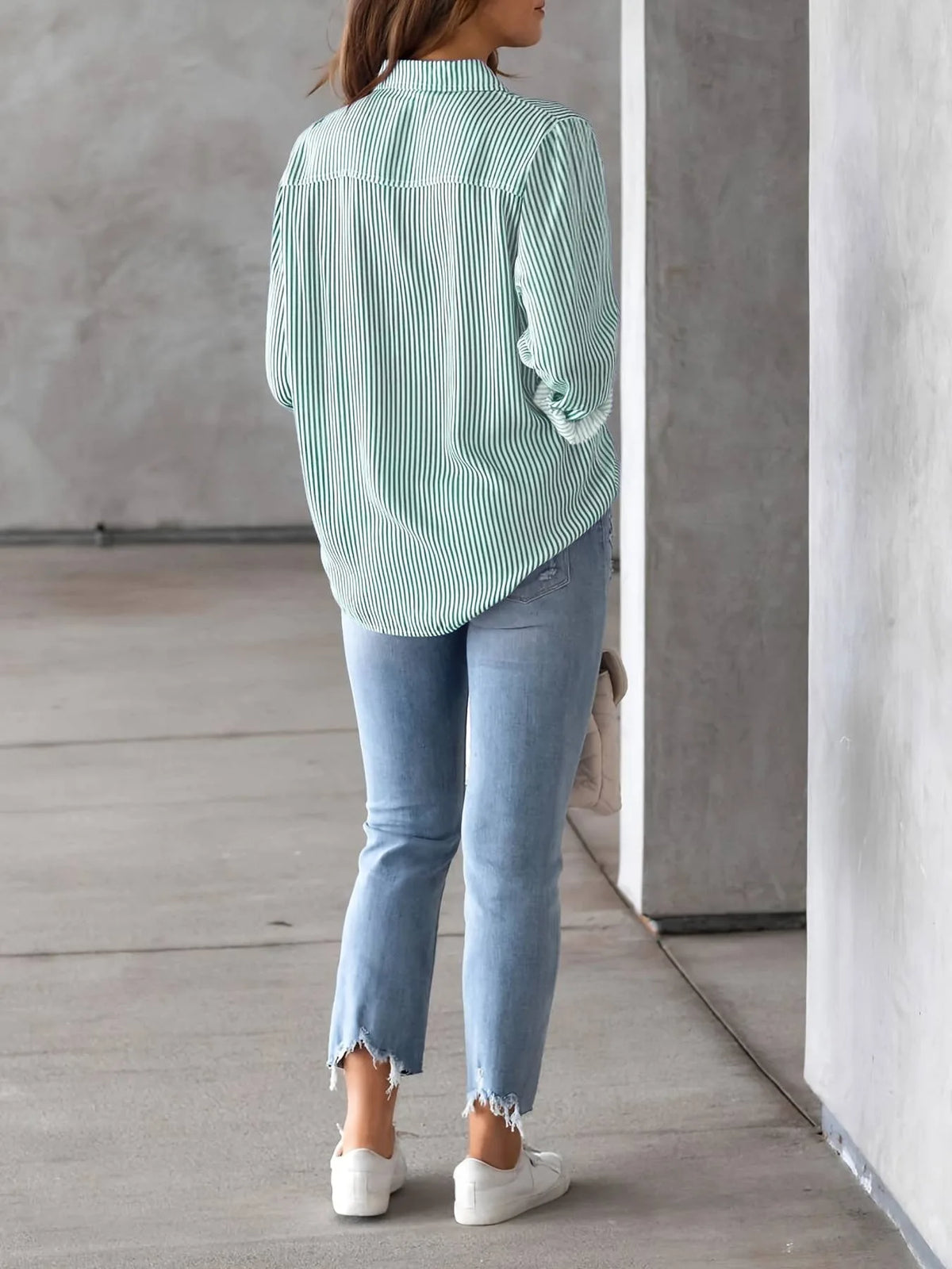 Women Long Sleeve Striped Loose Shirt Office Lady Elegant Turn Down Collar Harajuku Blouse Casual Lapel Tops Female Clothes