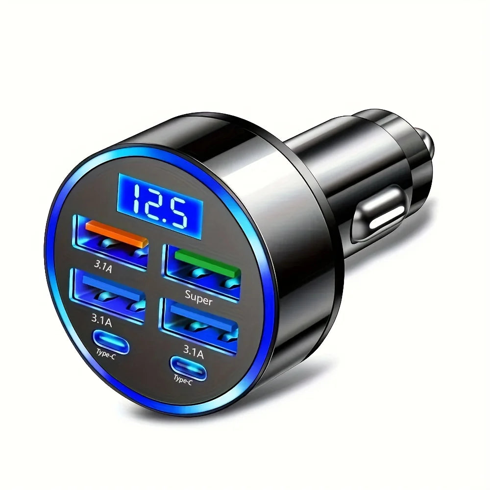 Fast-Charging Car USB Adapter with Voltage Display