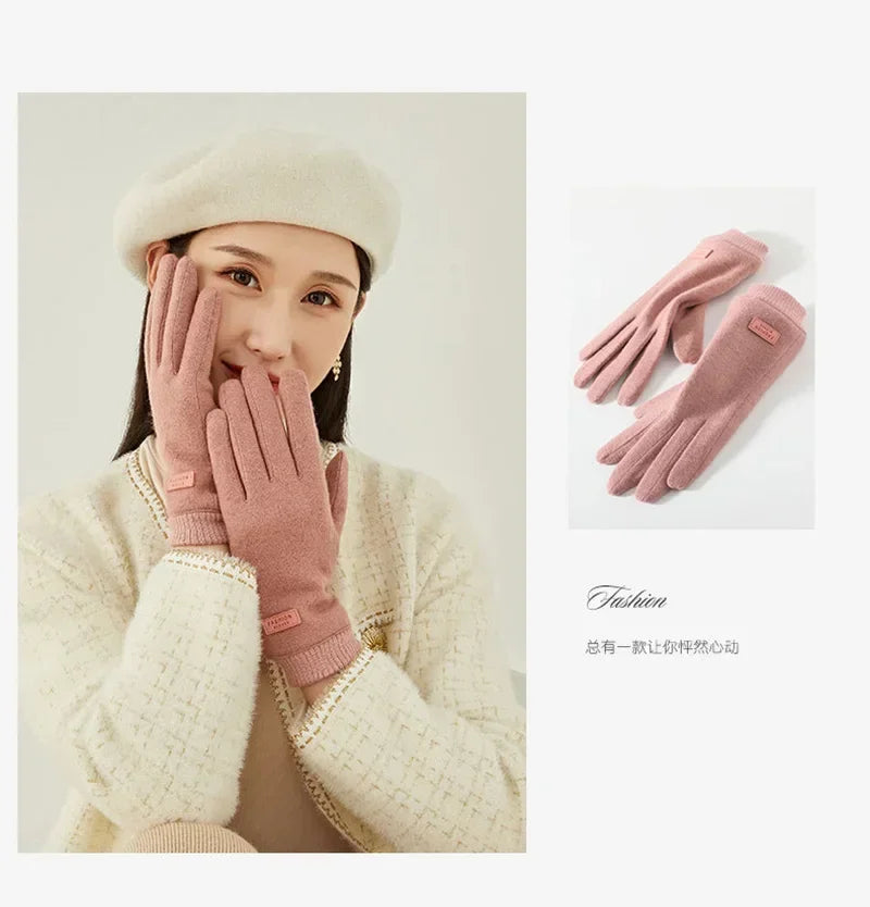 Women's Knit-Cuff Plush Touchscreen Gloves