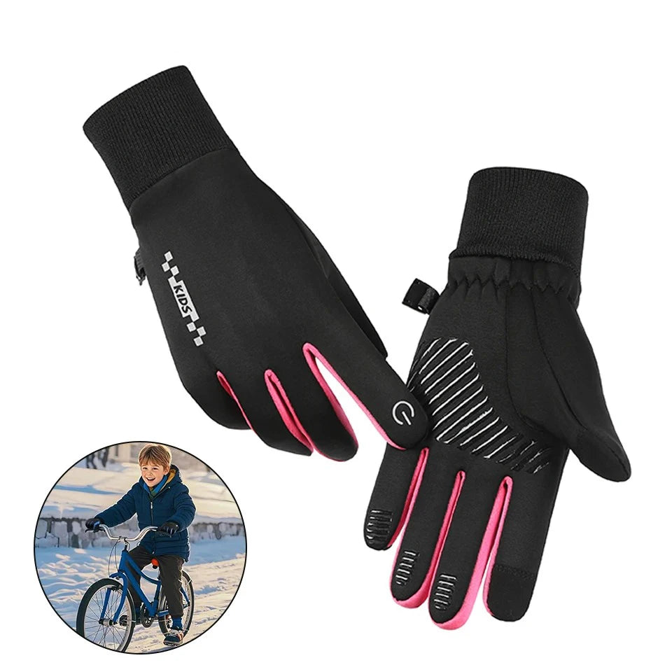 Kids' Fleece-Lined Touchscreen Winter Gloves – Non-Slip (Ages 5–14)