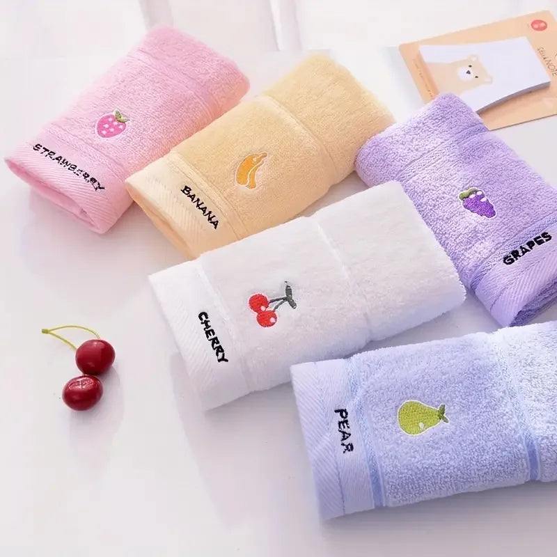 Embroidered Fruit Hand Towels – Set of 5 Cotton Face Towels