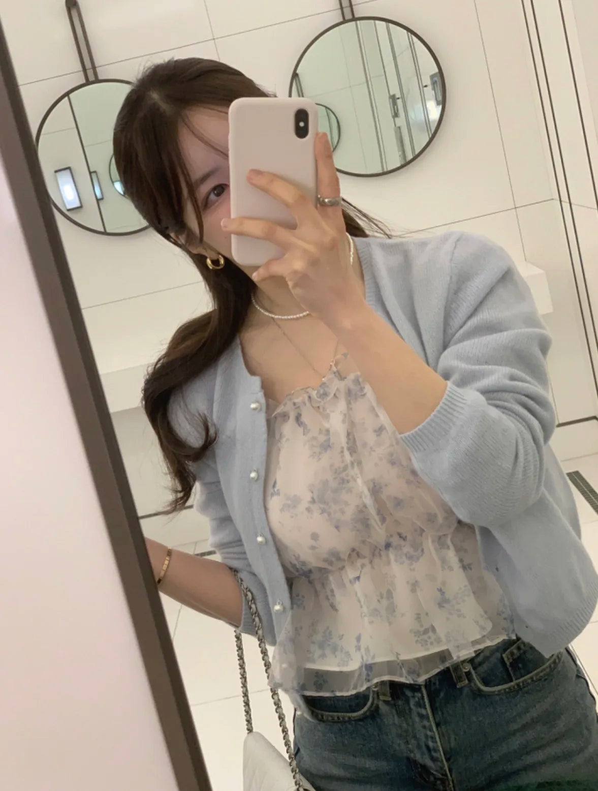 Chic Spring Women's Blouse Gentle Shoulder Bared Floral Bubble Sleeve Chiffon Top Korean Style Loose Fit Long Sleeve Short Le...