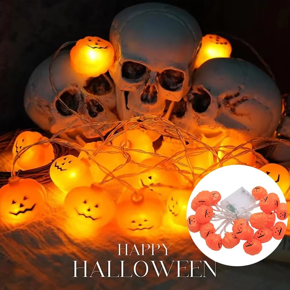 Jack-O'-Lantern Pumpkin LED String Lights – Battery Powered Halloween Decor