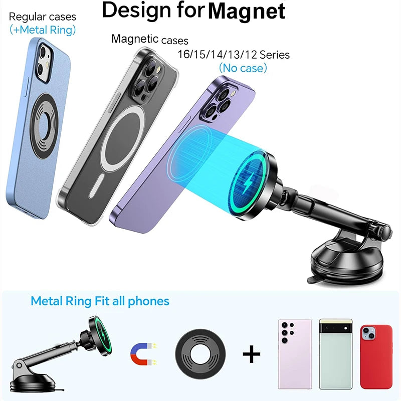 15W Magnetic Dashboard Wireless Car Charger & Mount