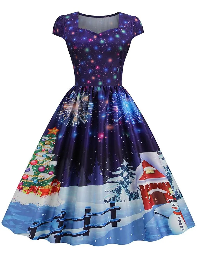Women's Vintage-Style Printed A-Line Party Dress