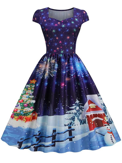 Bedrucktes A-Linien-Partykleid für Damen im Vintage-Stil